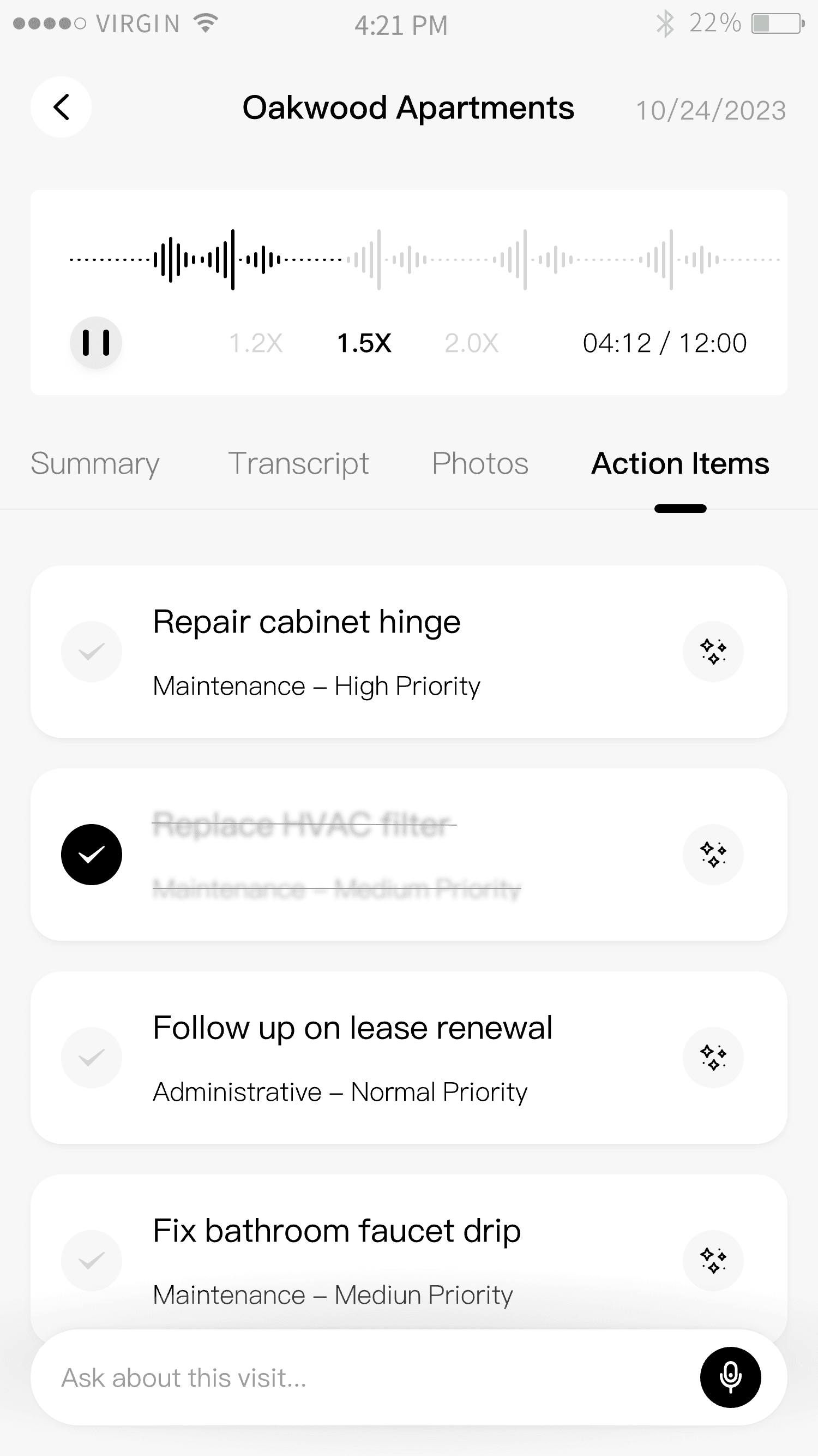 Vague action items - Aida visit detail with action items